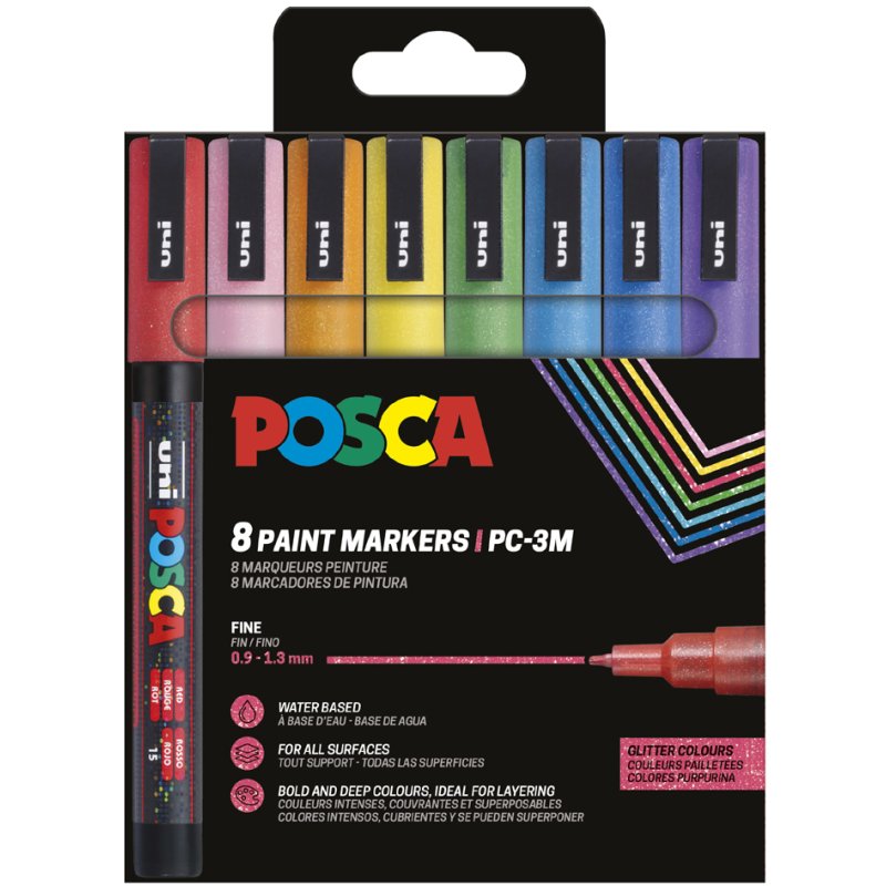 POSCA marqueurs pigmentés PC3ML Paillettes, 4 pièces, couleurs assorties